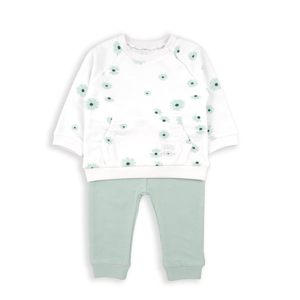 Babybol 2 Piece Outfit White/Green Flowers